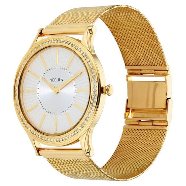 Titan Nebula Vintage Samrat 18k Gold Analog Milanese Strap with Diamonds Watch for Men