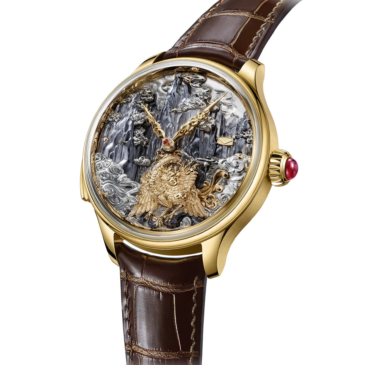 Tourbillon | Three-Legged Golden Crow | Minute Repeater | Gold-Carved | Automaton | 46mm