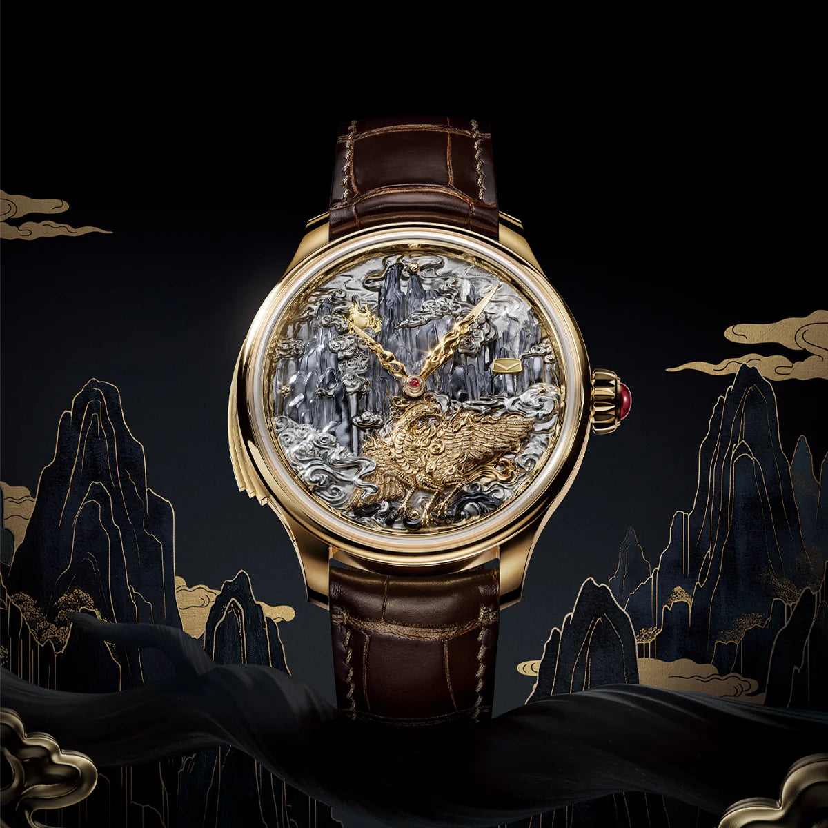 Tourbillon | Three-Legged Golden Crow | Minute Repeater | Gold-Carved | Automaton | 46mm