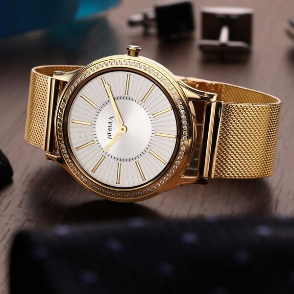 Titan Nebula Vintage Samrat 18k Gold Analog Milanese Strap with Diamonds Watch for Men