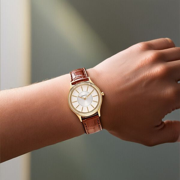 Titan Nebula Vintage 18k Gold Analog Diamond Studded Bezel Leather Strap Watch for Men