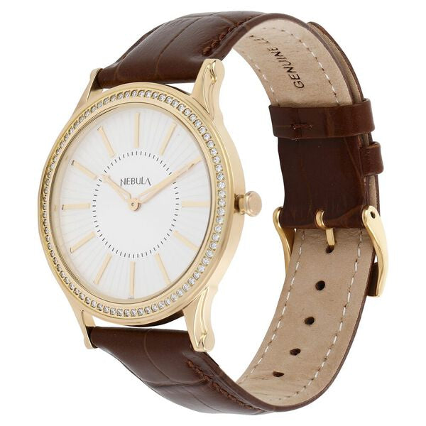 Titan Nebula Vintage 18k Gold Analog Diamond Studded Bezel Leather Strap Watch for Men