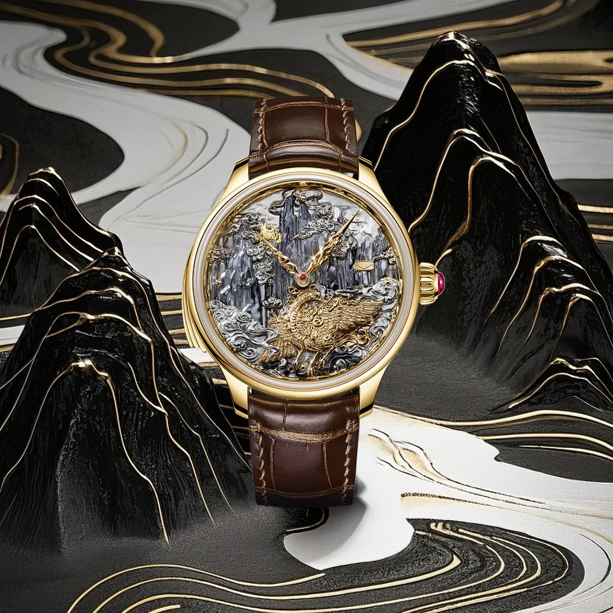 Tourbillon | Three-Legged Golden Crow | Minute Repeater | Gold-Carved | Automaton | 46mm