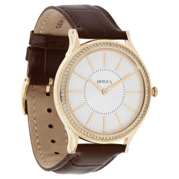 Titan Nebula Vintage 18k Gold Analog Diamond Studded Bezel Leather Strap Watch for Men